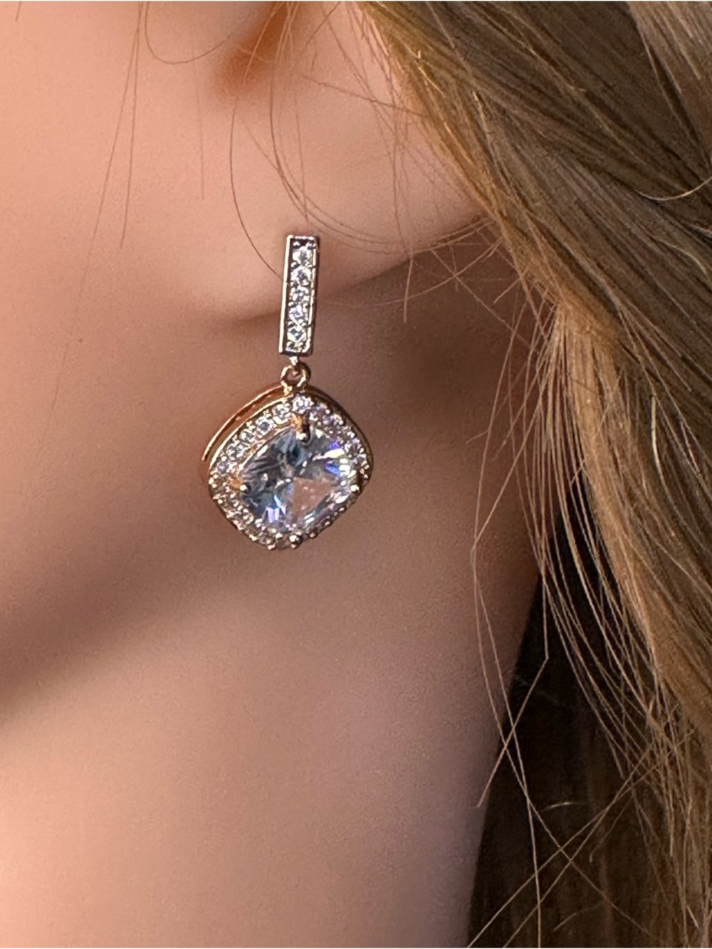 Gold Tone Cubic Zirconia Drop Earrings | Sparkly Statement Jewelry